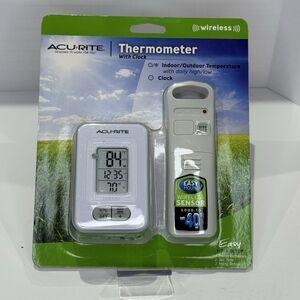 AcuRite Indoor Outdoor Thermometer With Clock Wireless Weather Humidity